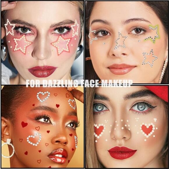 Hair Face Gems Jewels Pearls Self Adhesive Heart Star Pearls Rhinestone - Picture 2 of 5